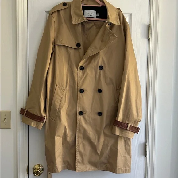 NWT COACH Men’s Trench Coat Khaki Beige Color Size XXL Leather details - Picture 6 of 16